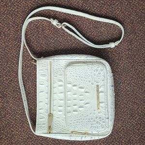 Brahmin white embossed croc leather bag with blue accents